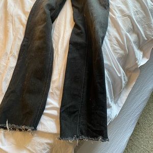 Pink Blush Black Raw Hem Straight Leg Crop Maternity Jeans